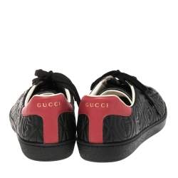 Gucci Black Leather Ace Rhombus Sneakers Size 42