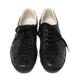 Gucci Black Leather Ace Rhombus Sneakers Size 42