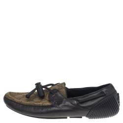 Gucci Beige/Brown GG Coated Canvas And Leather Toggle Cord Loafers Size 41.5