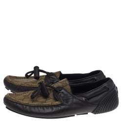 Gucci Beige/Brown GG Coated Canvas And Leather Toggle Cord Loafers Size 41.5