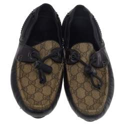 Gucci Beige/Brown GG Coated Canvas And Leather Toggle Cord Loafers Size 41.5