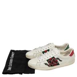 Gucci White Leather Ace Embroidered Snake Low Top Sneakers Size 44