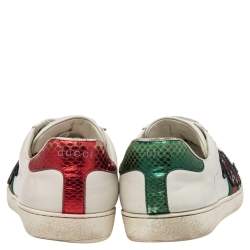 Gucci White Leather Ace Embroidered Snake Low Top Sneakers Size 44