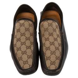Pre Owned حذاء لوفرز غوتشي سليب أون جلد وكانفاس جي جي بيج/بني مقاس 42.5