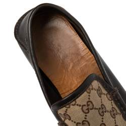 Pre Owned حذاء لوفرز غوتشي سليب أون جلد وكانفاس جي جي بيج/بني مقاس 42.5