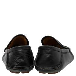 Pre Owned Gucci Blue/Black Leather and GG Canvas Slip On Loafers Size 42.5