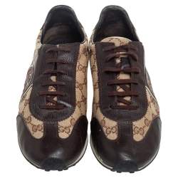 مملوكة مسبقًا Gucci Brown/Beige GG Canvas and Leather Interlocking G Sneakers Size 43.5