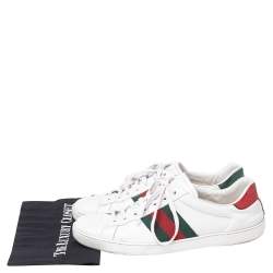 مملوكة مسبقًا Gucci White Leather Ace Embroidered Tiger Low Top Sneakers Size 44