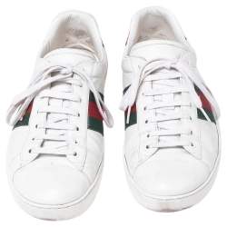 مملوكة مسبقًا Gucci White Leather Ace Embroidered Tiger Low Top Sneakers Size 44