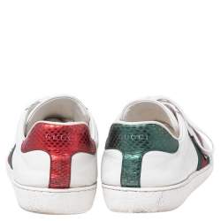 مملوكة مسبقًا Gucci White Leather Ace Embroidered Tiger Low Top Sneakers Size 44