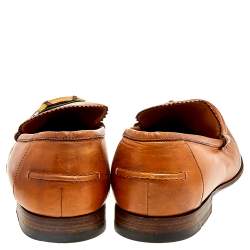 Gucci Brown Leather Bamboo Horsebit Slip On Loafers Size 41