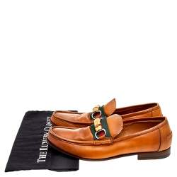 Gucci Brown Leather Bamboo Horsebit Slip On Loafers Size 41
