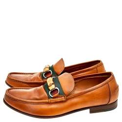 Gucci Brown Leather Bamboo Horsebit Slip On Loafers Size 41