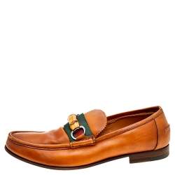 Gucci Brown Leather Bamboo Horsebit Slip On Loafers Size 41