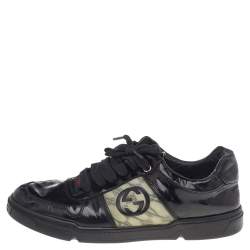 Gucci Black Patent Leather Interlocking G Hologram Logo Low Top Sneakers Size 41