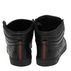 Pre Owned Gucci Black Guccissima Leather Web High Top Sneakers Size 43