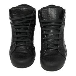 Pre Owned Gucci Black Guccissima Leather Web High Top Sneakers Size 43