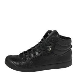 Pre Owned Gucci Black Guccissima Leather Web High Top Sneakers Size 43