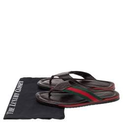 مملوكة مسبقًا Gucci Brown Micro Guccissima Leather Web Thong Flip Flop Sandals Size 40