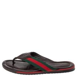 مملوكة مسبقًا Gucci Brown Micro Guccissima Leather Web Thong Flip Flop Sandals Size 40