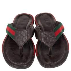 مملوكة مسبقًا Gucci Brown Micro Guccissima Leather Web Thong Flip Flop Sandals Size 40