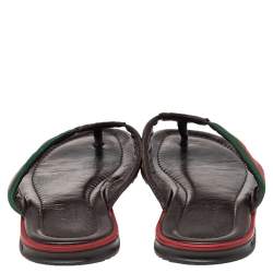 مملوكة مسبقًا Gucci Brown Micro Guccissima Leather Web Thong Flip Flop Sandals Size 40