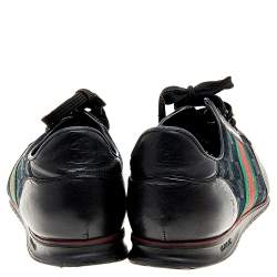 مملوكة مسبقًا حذاء رياضي غوتشي كانفاس GG وجلد أسود ويب عنق منخفض مقاس 45 