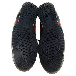 مملوكة مسبقًا حذاء رياضي غوتشي كانفاس GG وجلد أسود ويب عنق منخفض مقاس 45 