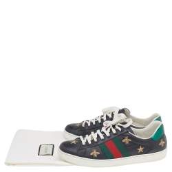 Pre Owned Gucci Black Bee & Star Embroidered Leather Ace Low Top Sneakers Size 41.5