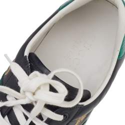 Pre Owned Gucci Black Bee & Star Embroidered Leather Ace Low Top Sneakers Size 41.5