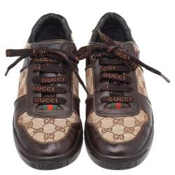 Pre Owned Gucci Beige-Brown GG Canvas And Leather Low Top Sneakers Size 42