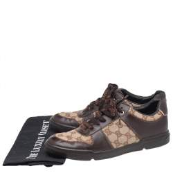 Pre Owned Gucci Beige-Brown GG Canvas And Leather Low Top Sneakers Size 42