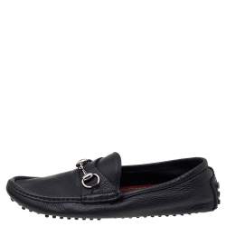 Gucci Black Leather Horsebit Slip On Loafers Size 40