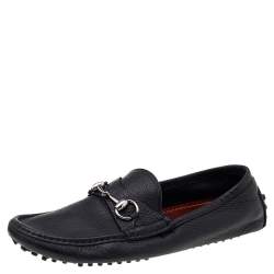 Gucci Black Leather Horsebit Slip On Loafers Size 40