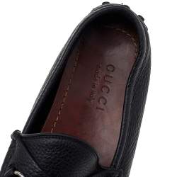 Gucci Black Leather Horsebit Slip On Loafers Size 40