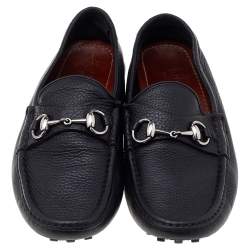 Gucci Black Leather Horsebit Slip On Loafers Size 40