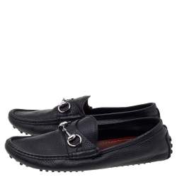 Gucci Black Leather Horsebit Slip On Loafers Size 40