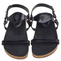 Gucci Black Leather Hysteria Flat Sandals Size 42