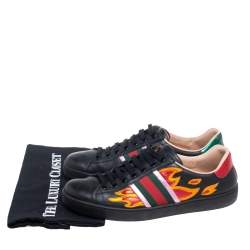 Pre Owned Gucci Black Leather And Snakeskin Embossed  Ace Low Top Sneakers Size 41