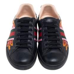 Pre Owned Gucci Black Leather And Snakeskin Embossed  Ace Low Top Sneakers Size 41