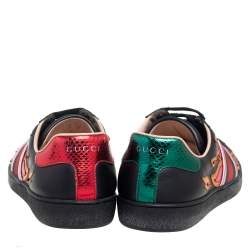 Pre Owned Gucci Black Leather And Snakeskin Embossed  Ace Low Top Sneakers Size 41
