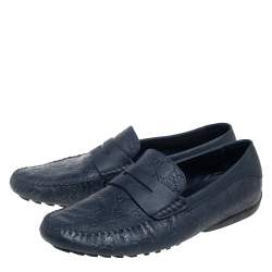 مملوكة مسبقًا حذاء لوفرز غوتشى بيني سليب أون جلد غوتشيسيما أزرق مقاس 44.5