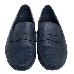 مملوكة مسبقًا حذاء لوفرز غوتشى بيني سليب أون جلد غوتشيسيما أزرق مقاس 44.5