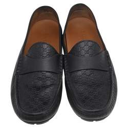 Pre Owned حذاء لوفرز غوتشي جي جي جلد مايكروغوتشيسيما أسود مقاس 42