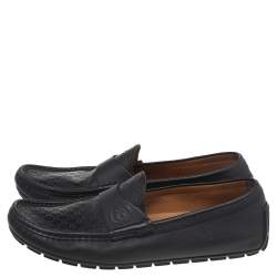 Pre Owned حذاء لوفرز غوتشي جي جي جلد مايكروغوتشيسيما أسود مقاس 42