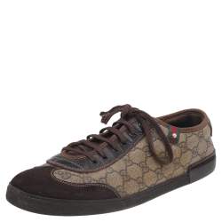 Gucci Brown/Beige Suede And GG Supreme Canvas Low Top Sneakers Size 44