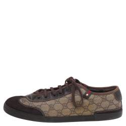 Gucci Brown/Beige Suede And GG Supreme Canvas Low Top Sneakers Size 44