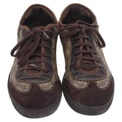 Gucci Brown/Beige Suede And GG Supreme Canvas Low Top Sneakers Size 44