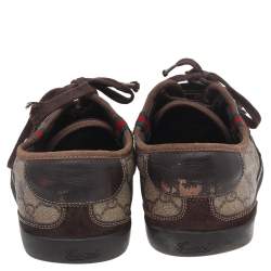 Gucci Brown/Beige Suede And GG Supreme Canvas Low Top Sneakers Size 44