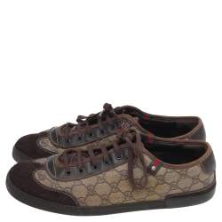 Gucci Brown/Beige Suede And GG Supreme Canvas Low Top Sneakers Size 44